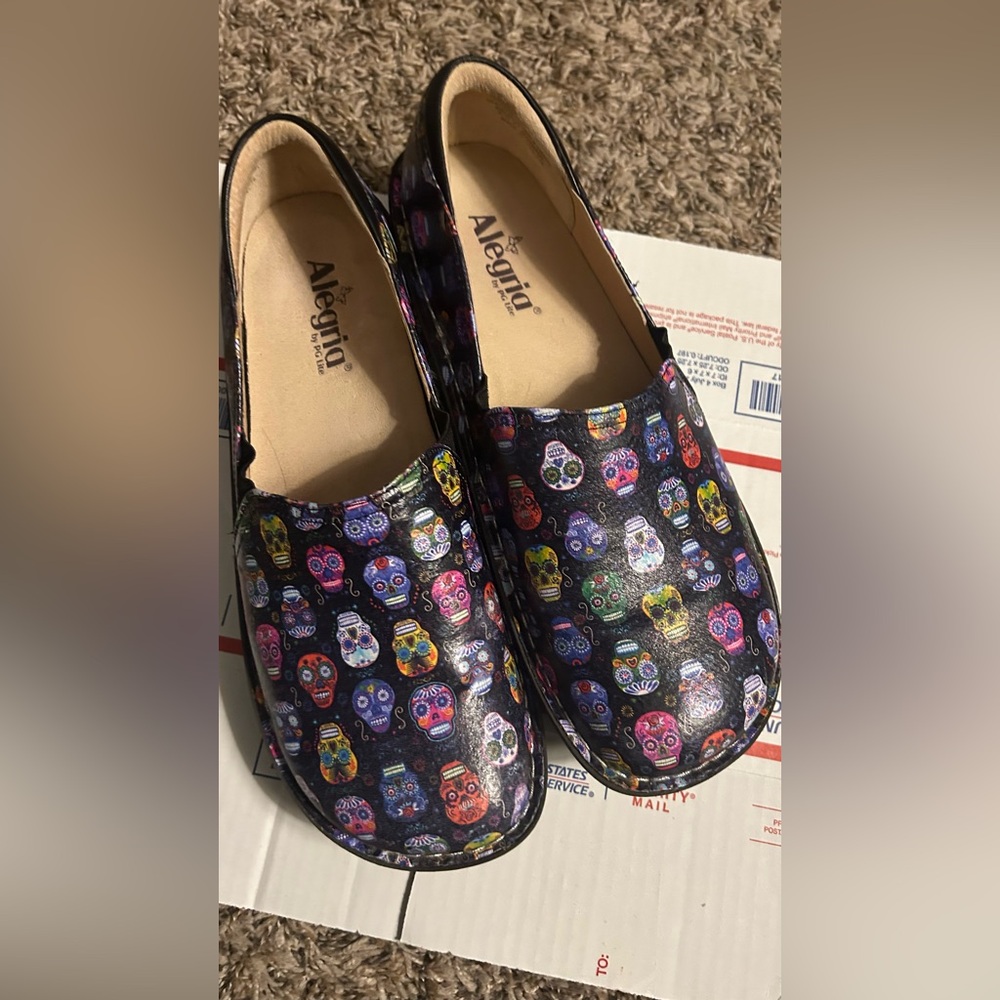 Alegria Multicolor Skull Clogs Size 42